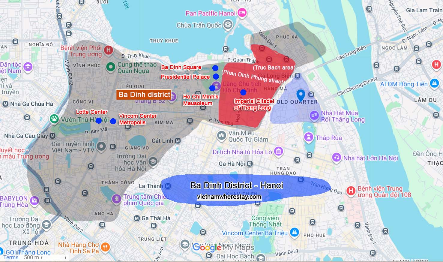 Ba Dinh district Best areas to stay on map