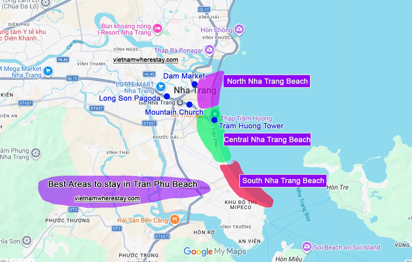 Best areas to stay in Tran Phu Beach on map