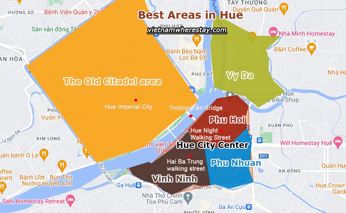 Major tourist areas in Hue