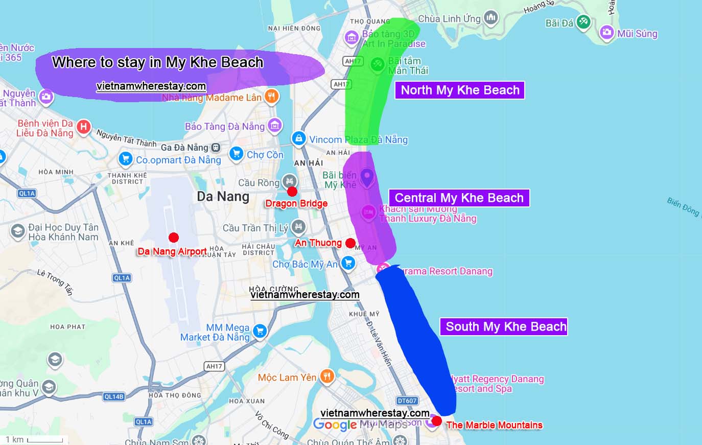 Popular areas along My Khe Beach Da Nang