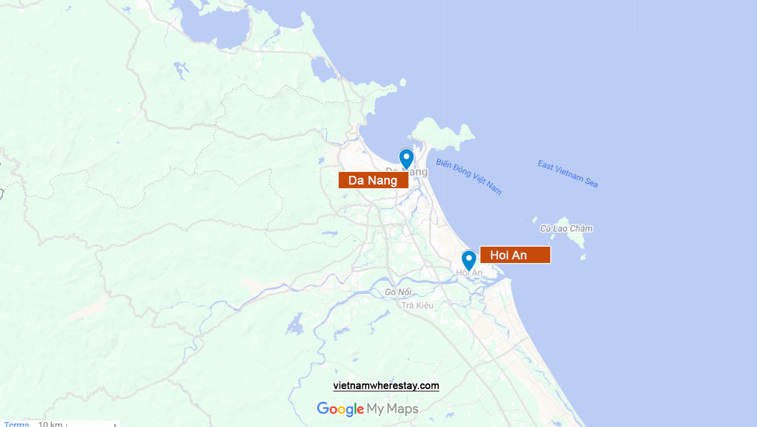 Da Nang and Hoi An location on map