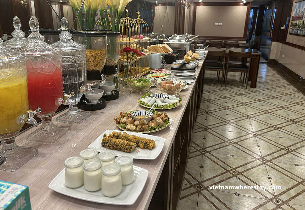 Breakfast buffet at a small hotel in Hanoi