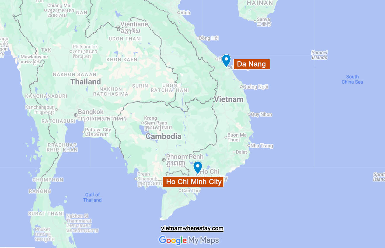 Ho Chi Minh and Da Nang location on map