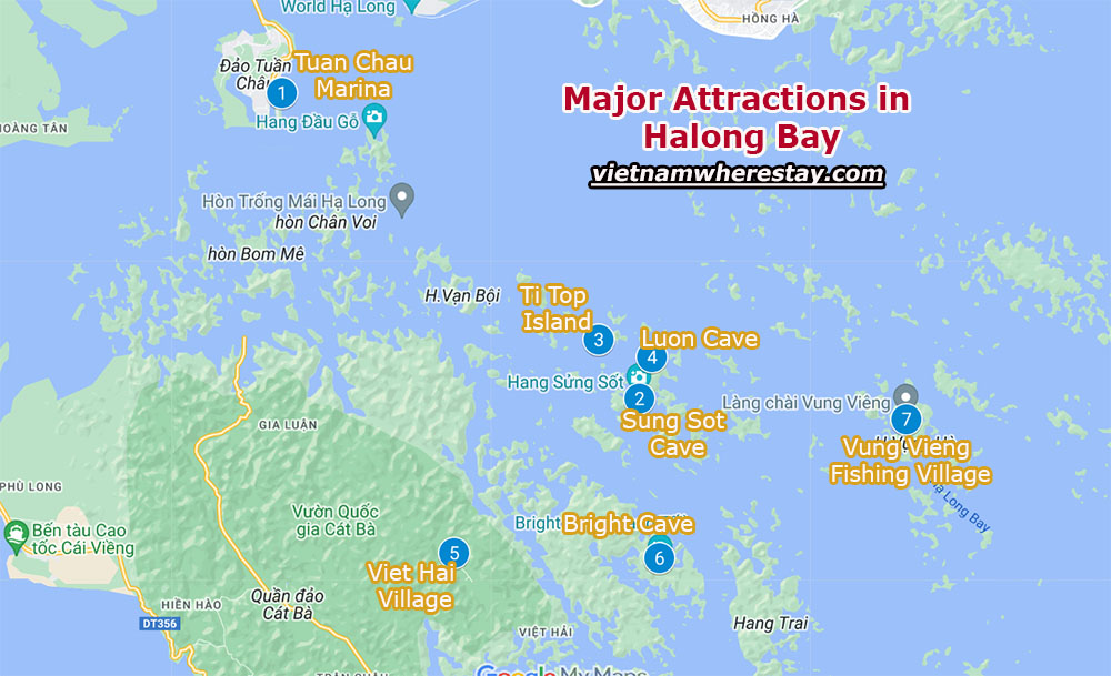Major stops on Halong Bay