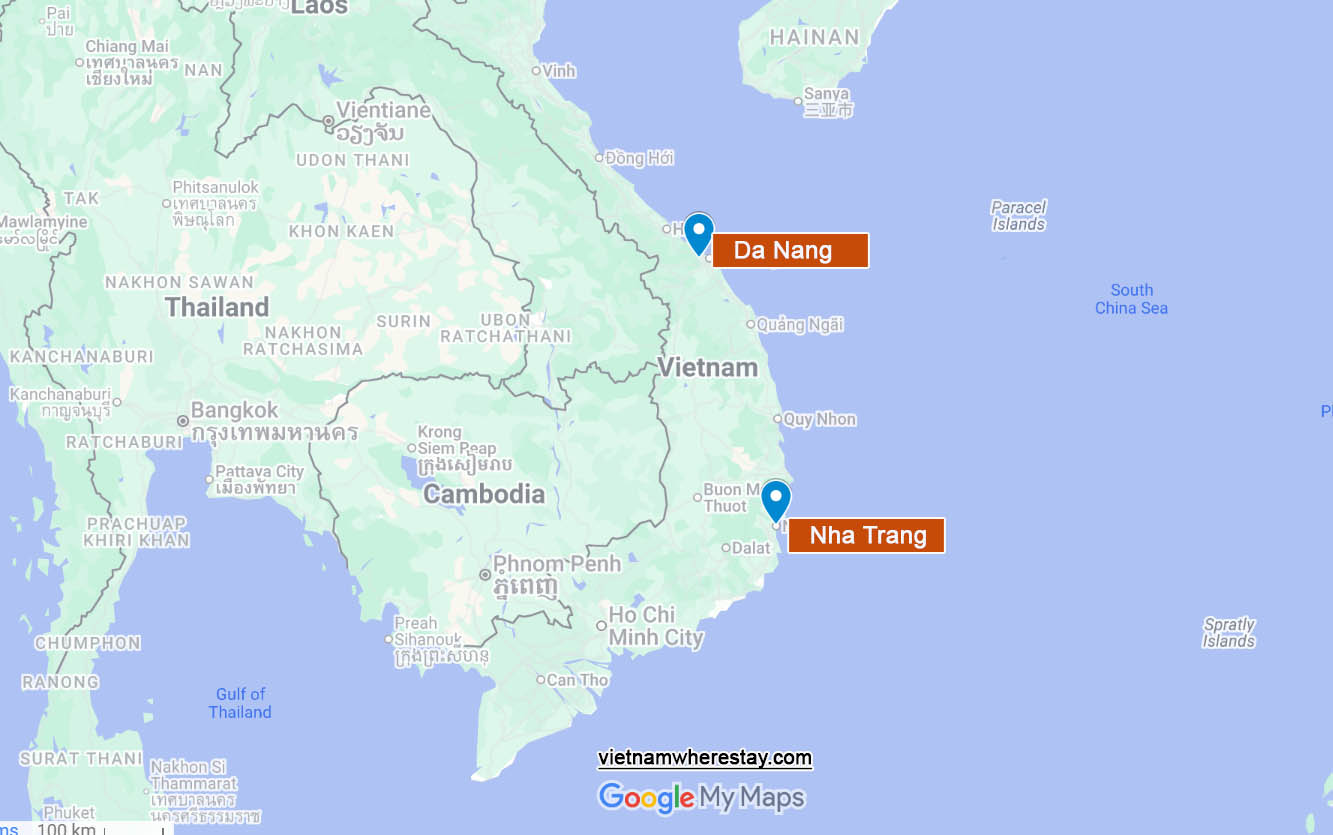 Da Nang vs Nha Trang on map