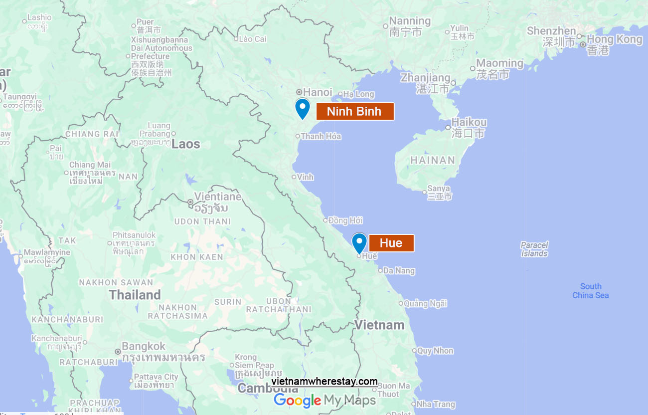 Hue and Ninh Binh on map