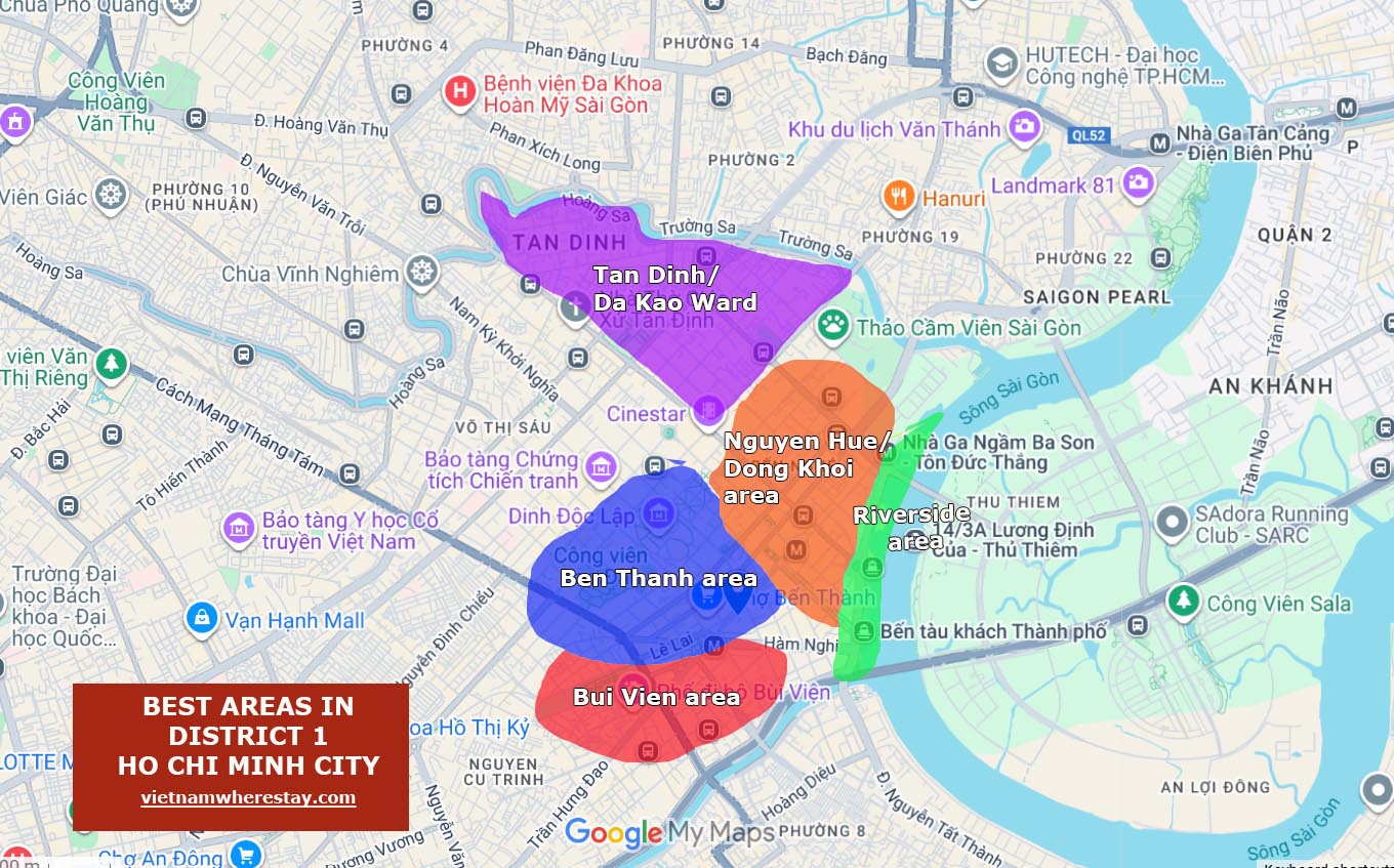 Best areas to stay in district 1 HCMC on map