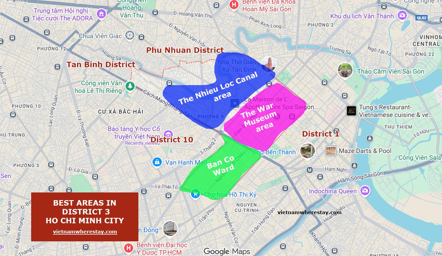 Best areas to stay in district 3 Ho Chi Minh on map