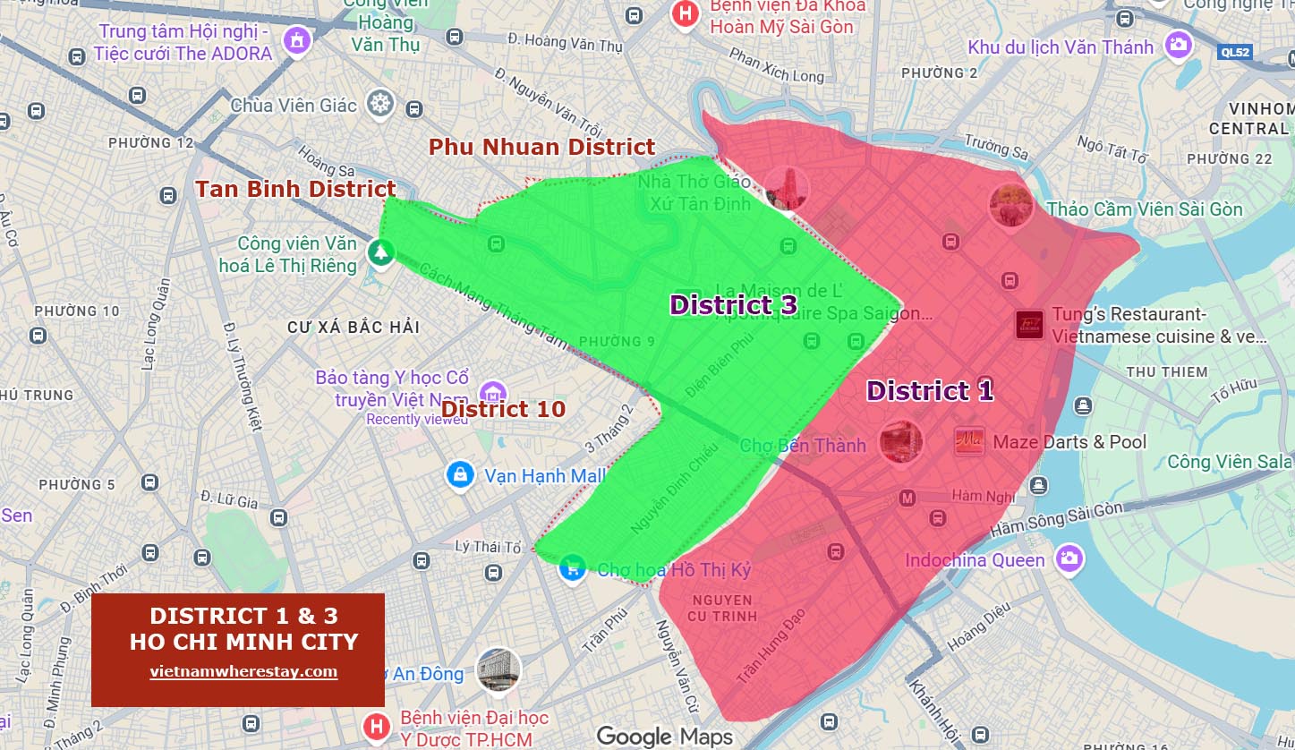 District 1 & 3 HCMC on map