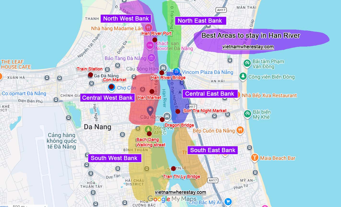 Best areas to stay along Han River Da Nang Map