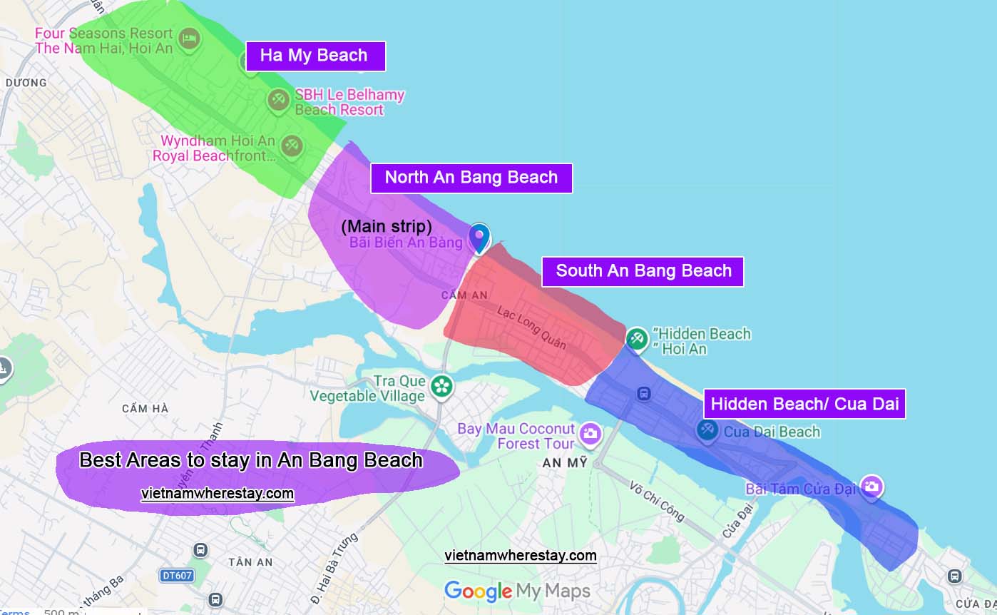 Best areas to stay in An Bang Beach on map