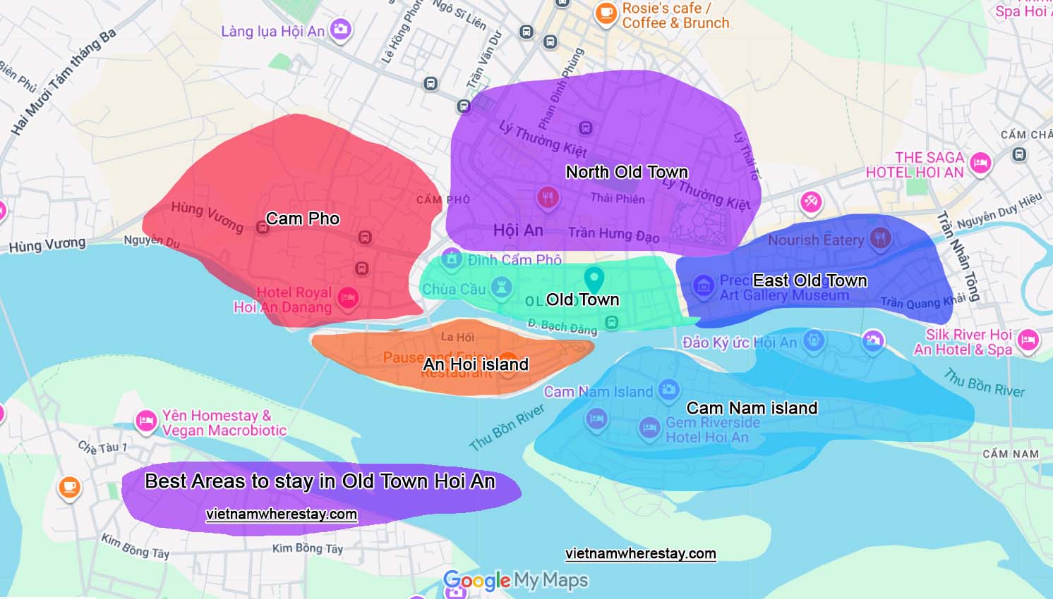 Best areas to stay in Old Town Hoi An map