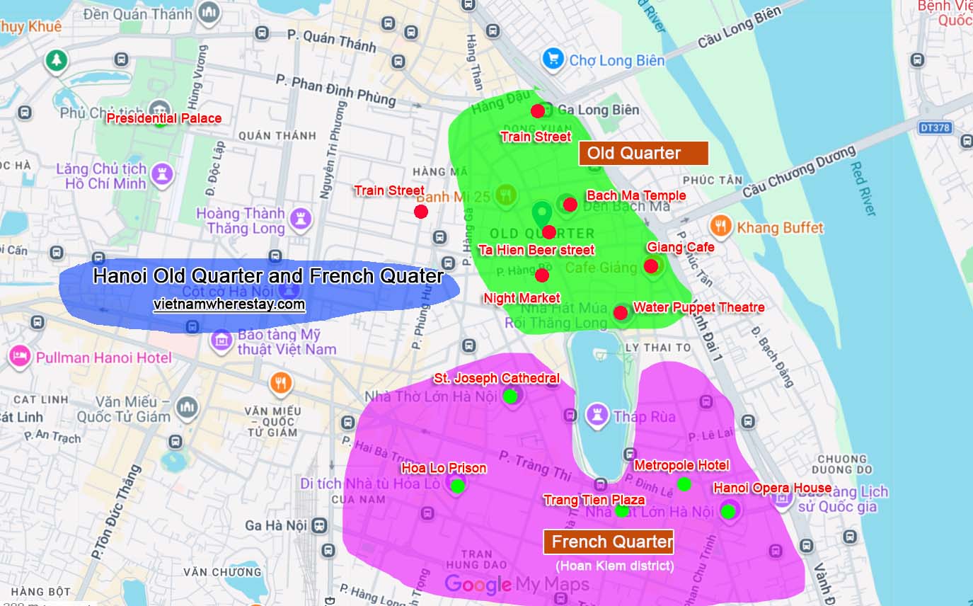Hanoi Old Quarter and French Quarter on map