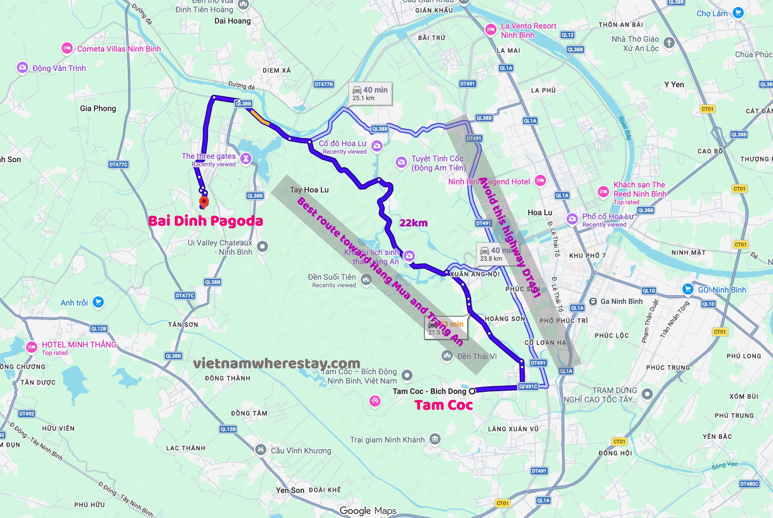 Best route Tam Coc Bai Dinh for scooter and Bicyle