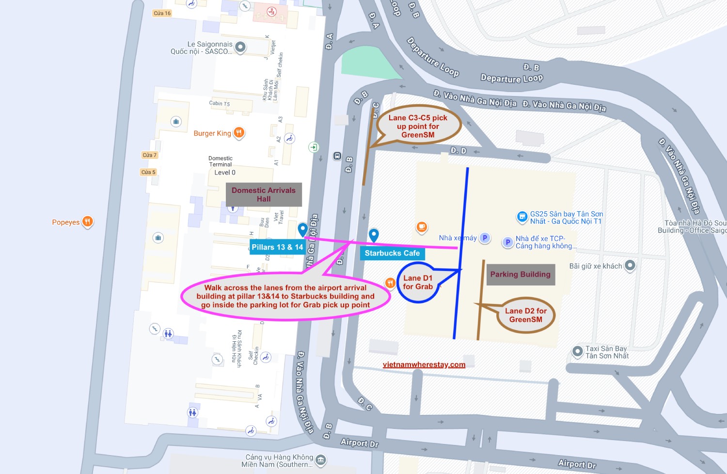 Grab Pick up point at HCMC airport Domestic Arrival on map