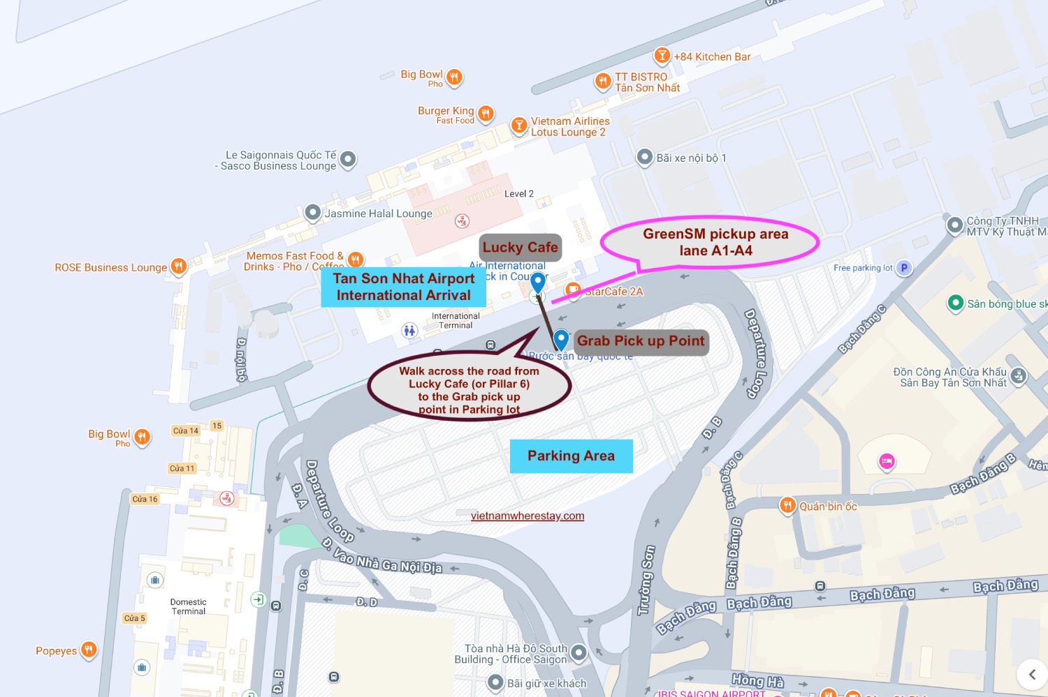 Grab Pick up point at HCMC airport International Arrival on map