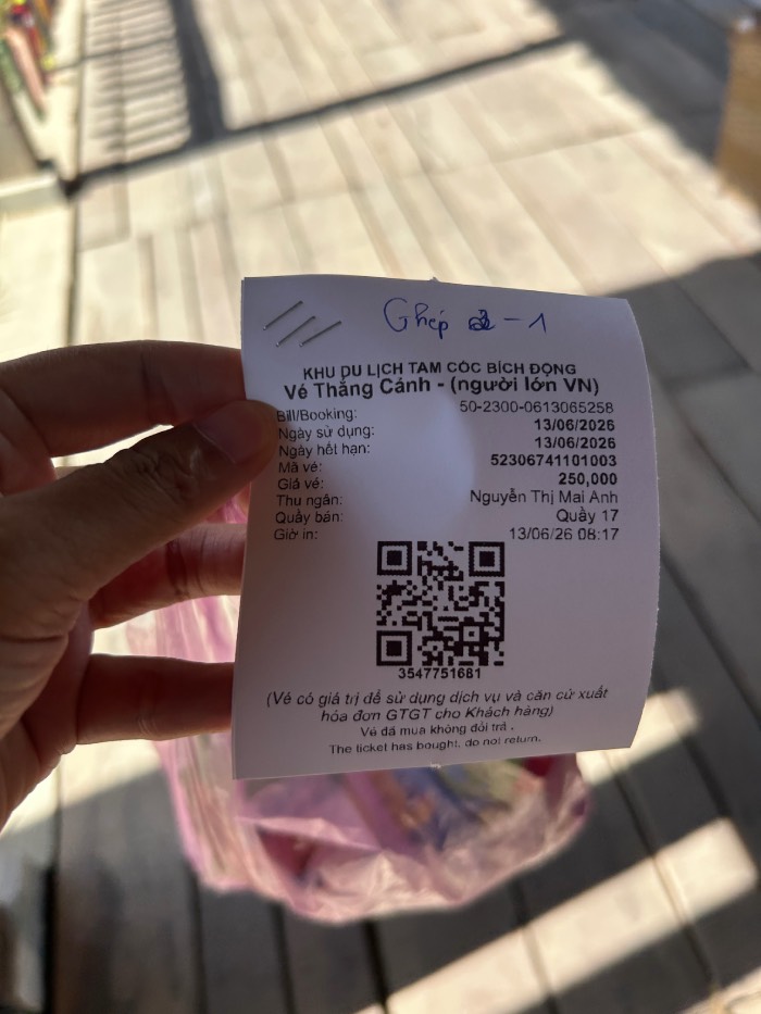 entrance ticket to Tam Coc