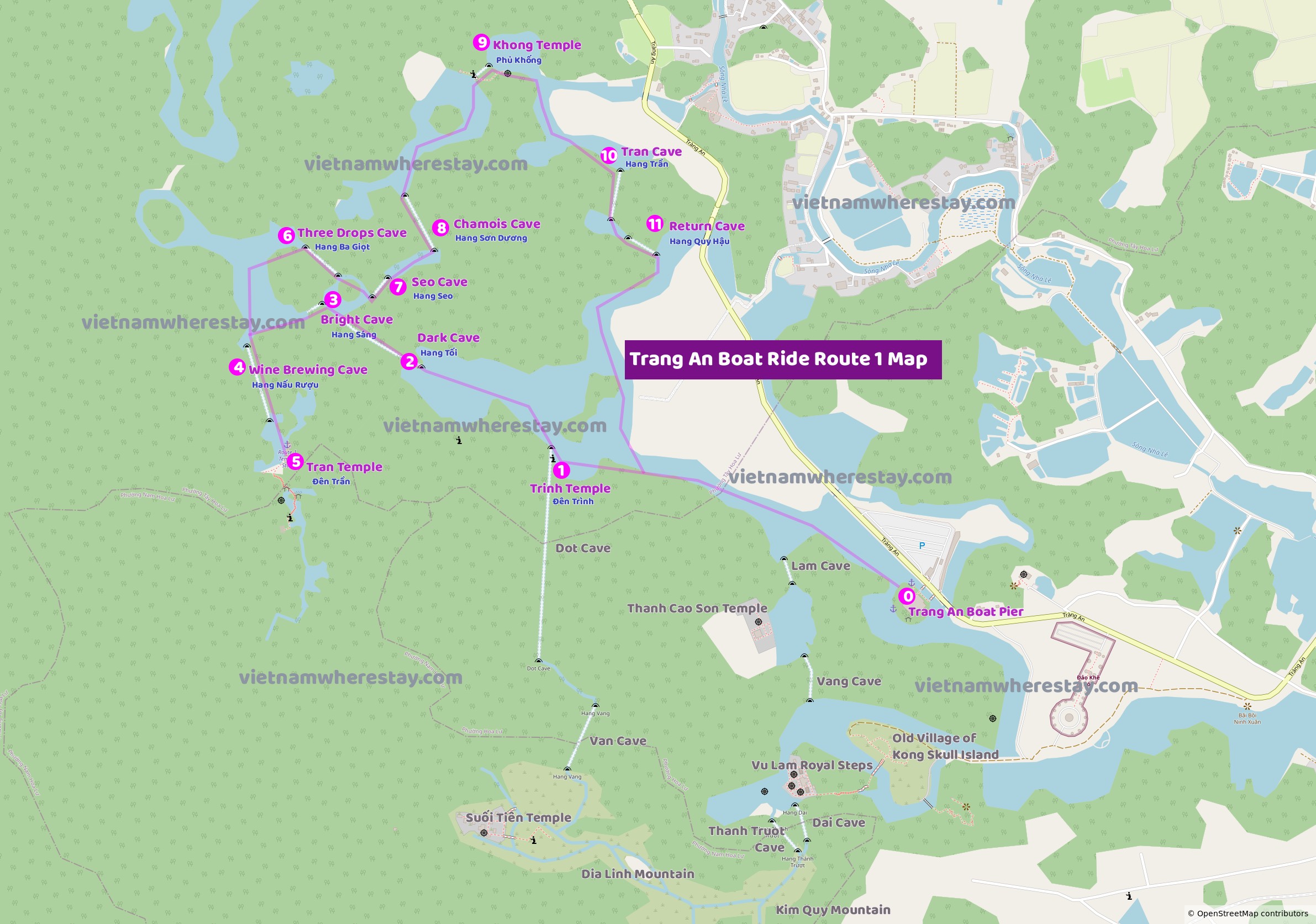 Trang An Boat tour Route 1 Map