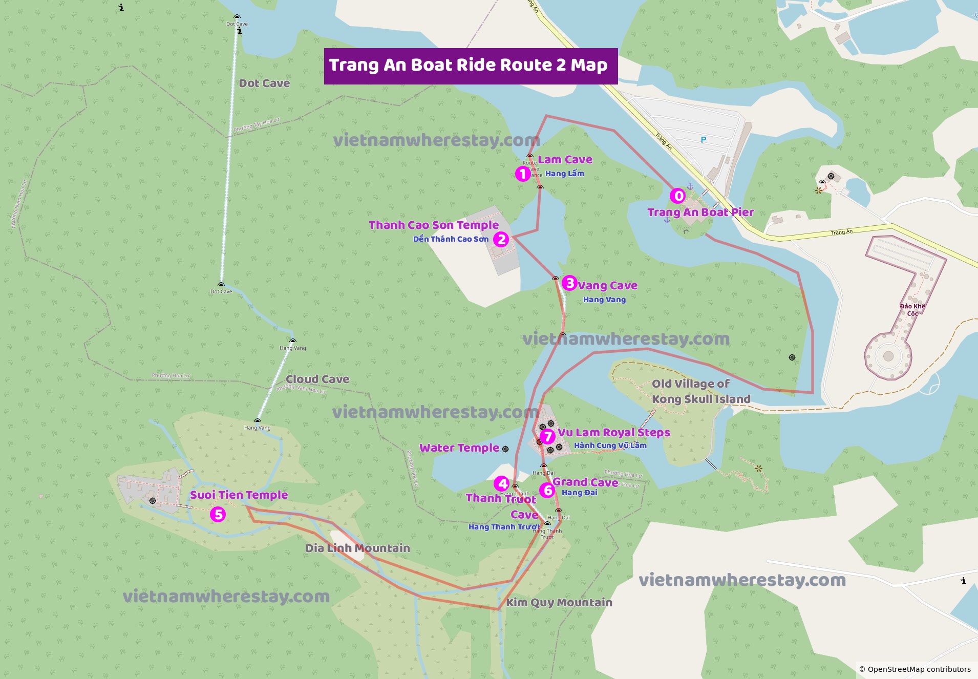 Trang An Boat tour Route 2 Map