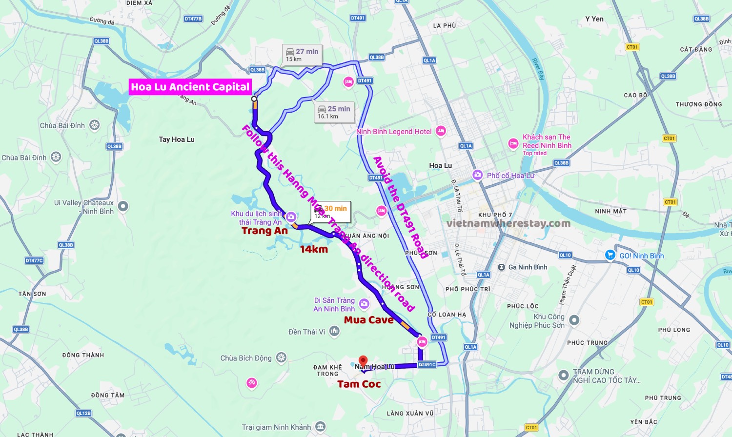 Best route Tam Coc to Hoa Lu Ancient Capital